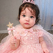 Layla joined the competition — help win amazing prizes! toddler, child, princess, dress, pink, tiara, wand, sparkle, cute, portrait, indoor, curly_hair, costume, baby, celebration, adorable, young_child, fairy_tale, magic, soft_lighting