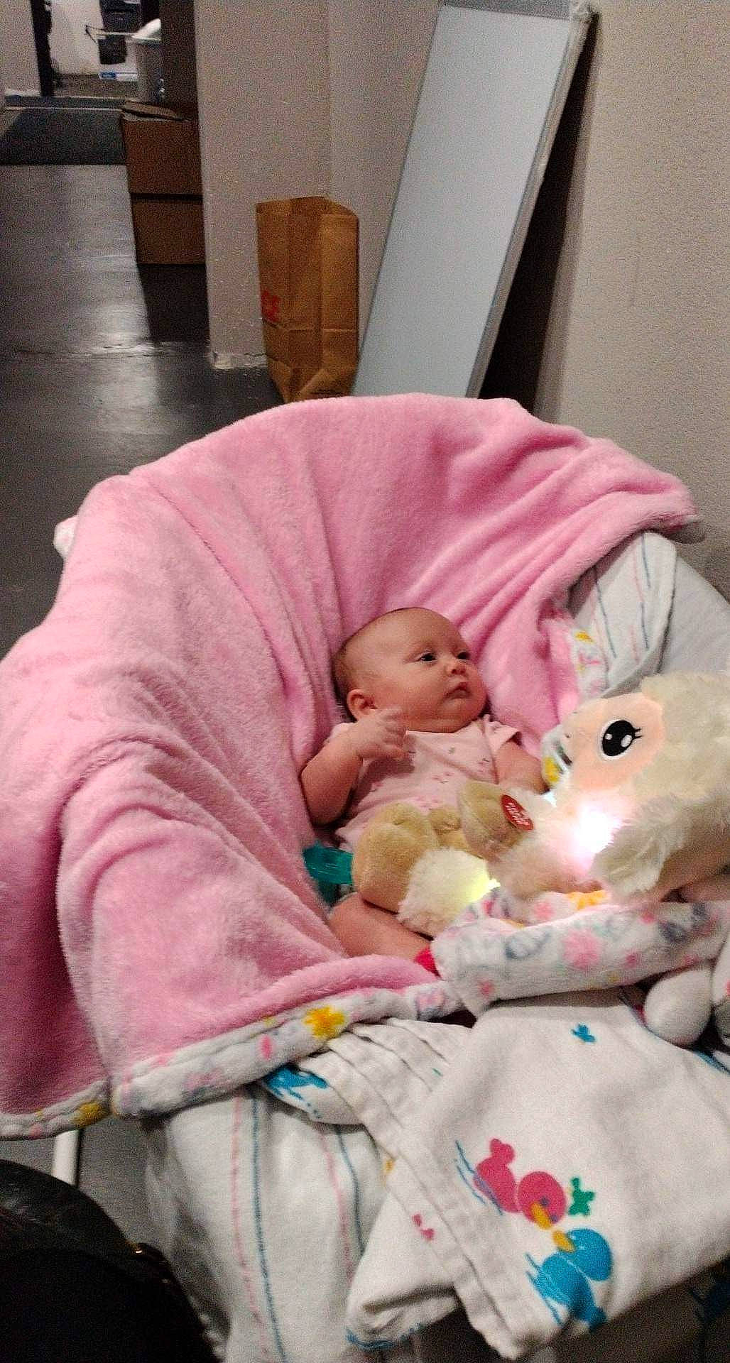 Destiny joined the competition — help win amazing prizes! baby, baby_products, baby_sleeping, baby_toddler_clothing, bedtime, cheek, child, comfort, eye, fur, human_body, linens, nap, person, pink, room, skin, stuffed_toy, teddy_bear, toddler