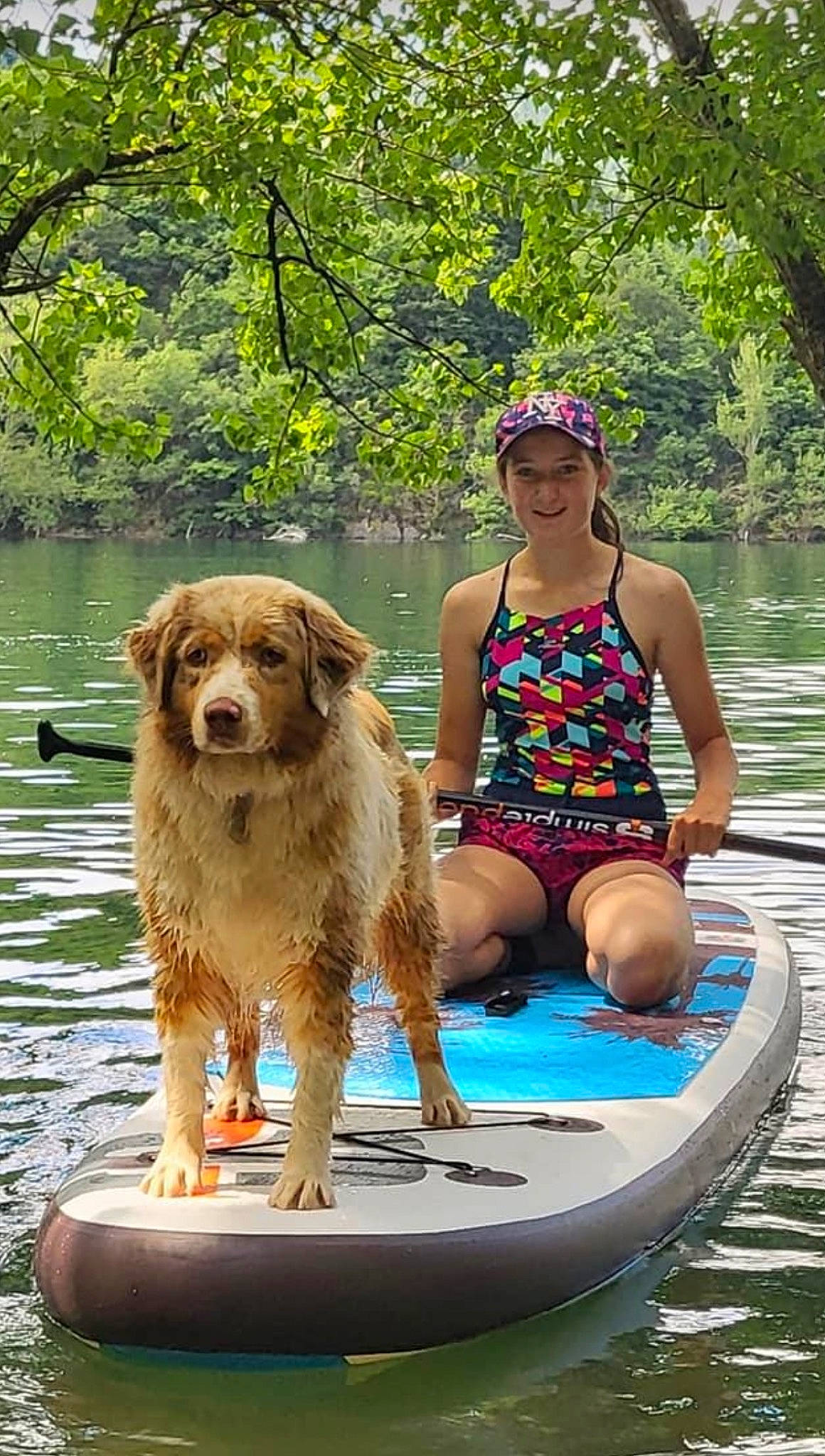 Sushis a rejoint le concours — aidez-le/la à gagner de superbes lots ! boat, boats_and_boating_equipment_and_supplies, carnivore, companion_dog, dog, dog_breed, fawn, fun, lake, leisure, mammal, outdoor_recreation, plant, recreation, smile, sports_equipment, sunglasses, tree, vest, water