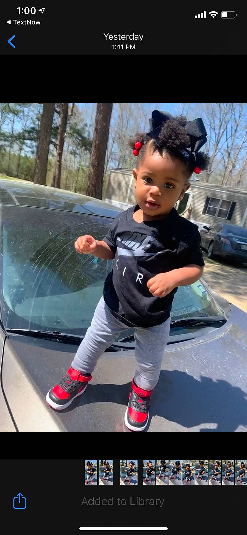 Aubree joined the competition — help win amazing prizes! asphalt, automotive_design, automotive_exterior, automotive_lighting, automotive_tire, automotive_wheel_system, bumper, car, hood, motor_vehicle, person, shoe, sneakers, sportswear, street_fashion, t_shirt, toddler, tree, trunk, vehicle