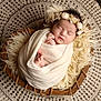 Alyzia-Mae is registered to the contest to win money with this photo: baby, blanket, cozy, crochet_mat, cute, decor, fabric, flower_crown, hands, headband, indoors, infant, newborn, peaceful, portrait, resting, sleeping, soft_texture, wooden_bowl, wrapped