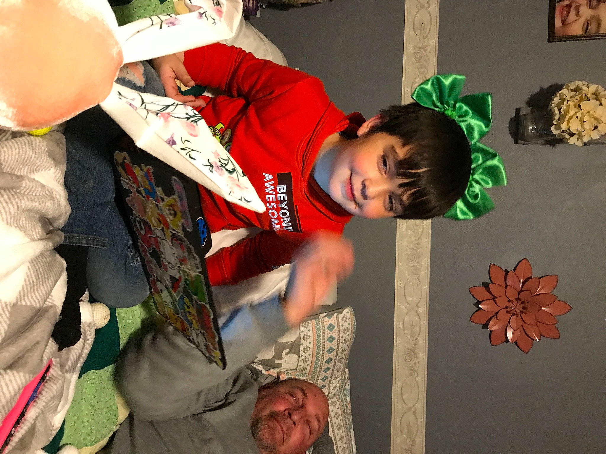 Theron joined the competition — help win amazing prizes! adaptation, beauty, child, design, elbow, event, fashion, fun, green, hairstyle, happy, hat, headwear, joy, leisure, orange, organism, people, person, room