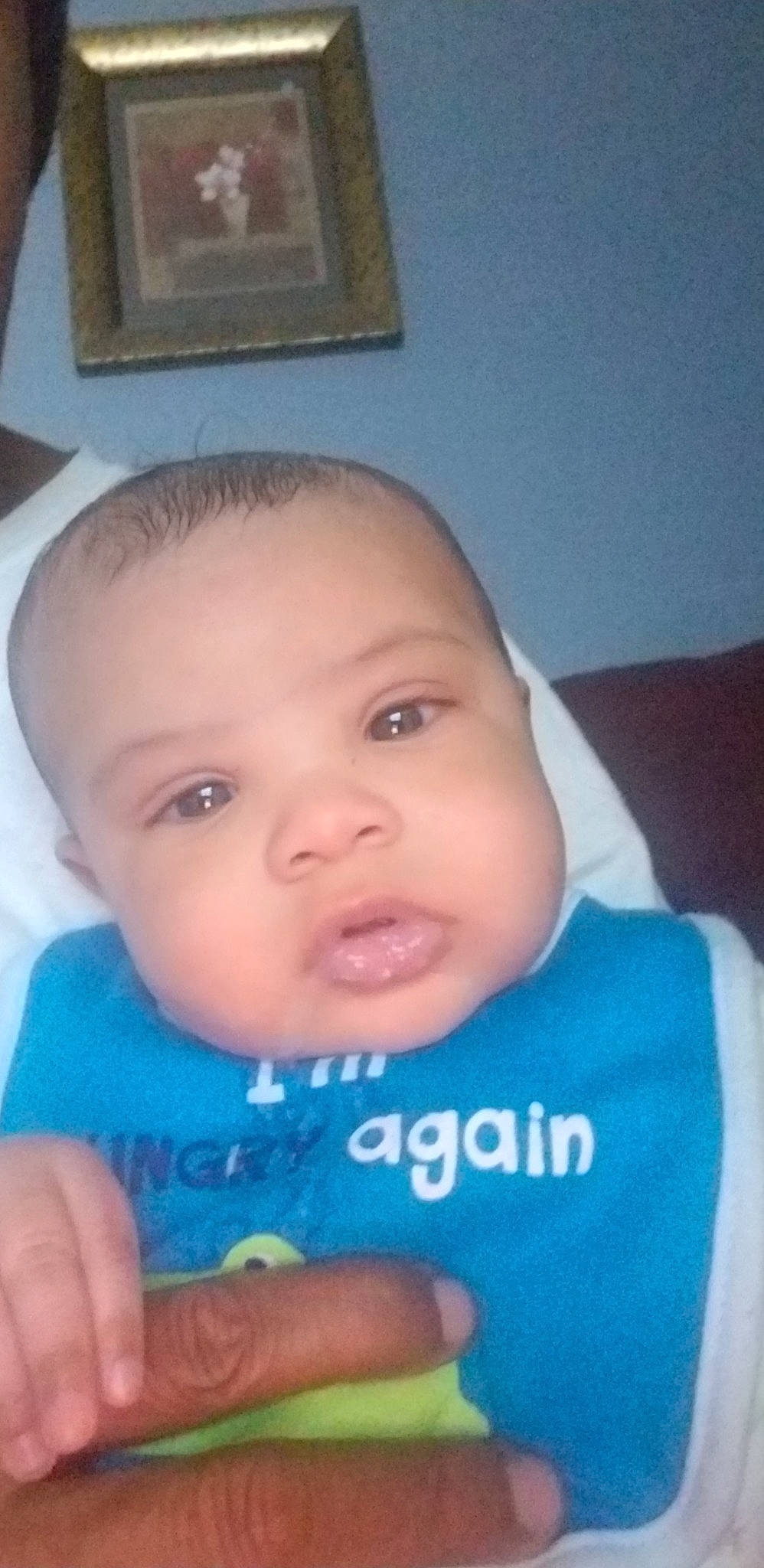 Dezmond is registered to the contest to win money with this photo: cheek, child, chin, day, eye, eyebrow, face, finger, forehead, head, human_hair_color, infant, iris, lip, mouth, nose, person, product, skin, smile