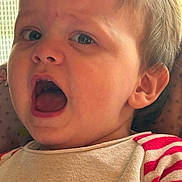 Raphaël a rejoint le concours — aidez-le/la à gagner de superbes lots ! baby, beige_outfit, child, closeup, clothing, crying, ear, emotion, expression, face, hair, head, indoor, open_mouth, person, portrait, skin, striped_sleeves, toddler, young_child