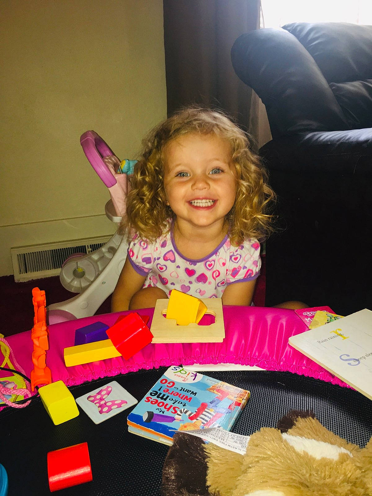 Emmaleigh is registered to the contest to win money with this photo: birthday, child, ear, fun, joy, party, person, pink, play, sitting, smile, toddler, toy
