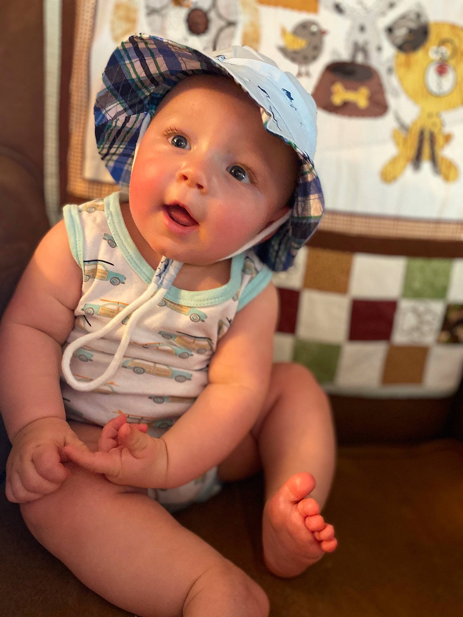Issac joined the competition — help win amazing prizes! baby, baby_toddler_clothing, cheek, child, happy, headgear, headwear, person, sitting, skin, smile, toddler, vacation
