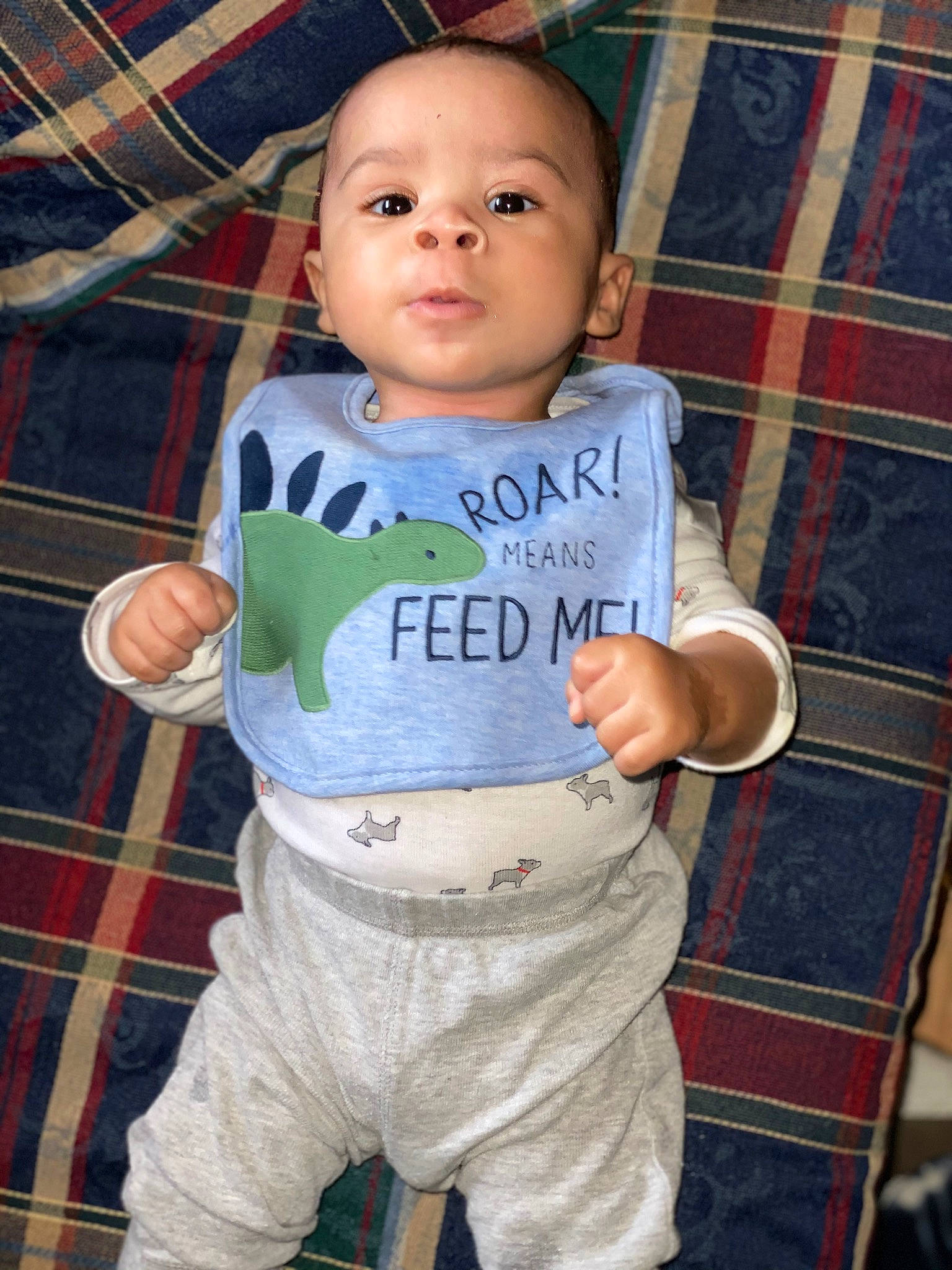 Jorden King joined the competition — help win amazing prizes! baby, cheek, child, male, person, plaid, skin, smile, t_shirt, toddler