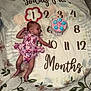 Liana joined the competition — help win amazing prizes! baby, infant, milestone_blanket, cake, floral_dress, carpet, one_month, celebration, lying_down, pink, blue, numbers, months, cute, small, indoors, floor, decor, child, portrait