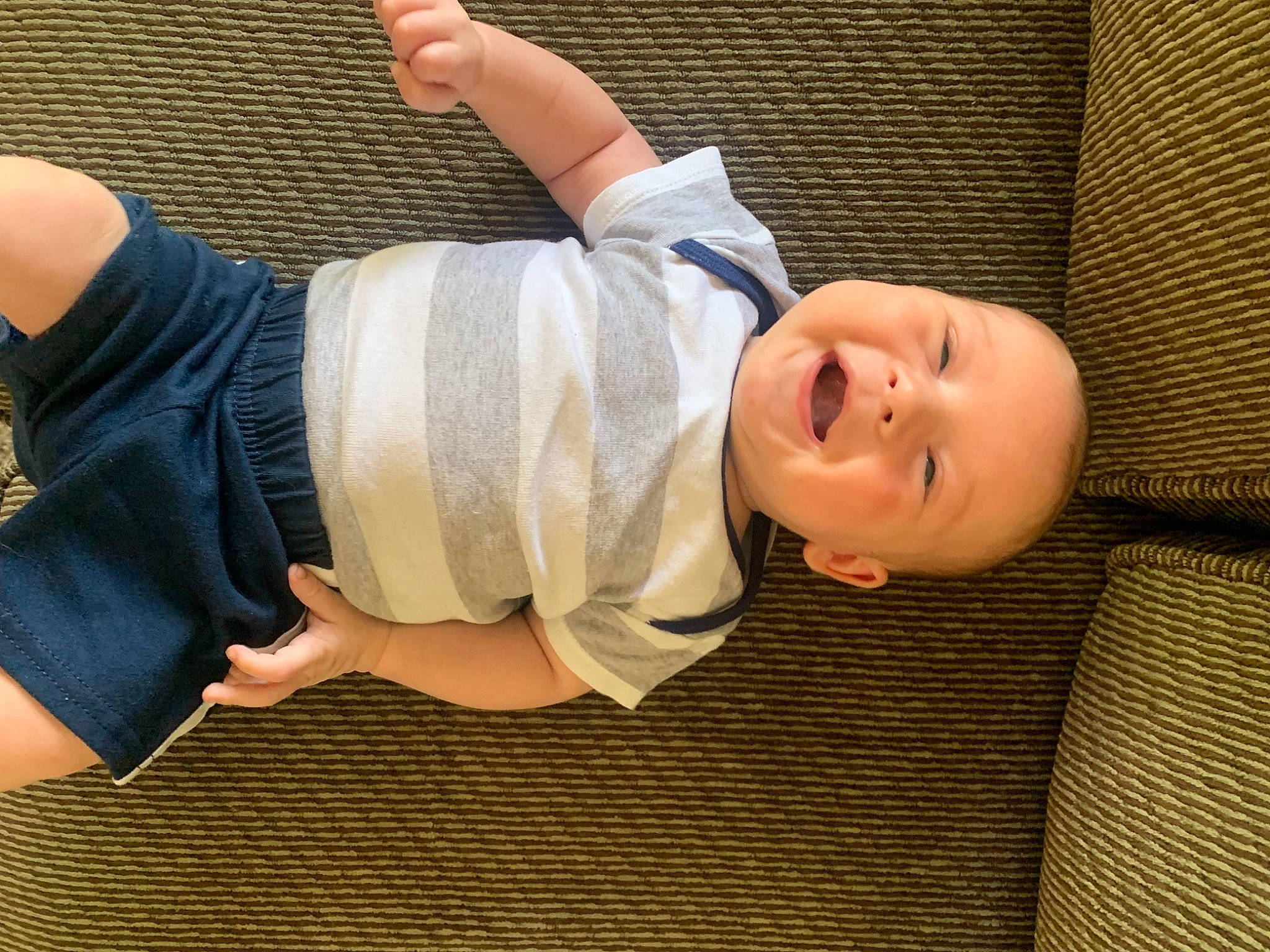 Colby is registered to the contest to win money with this photo: baby, baby_toddler_clothing, child, comfort, elbow, foot, fun, gesture, hand, happy, human_body, joint, knee, person, sleeve, smile, thumb, toddler, tree, waist