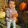 toddler, child, pumpkin, pumpkin_patch, hay_bales, outdoor, smiling, fall, autumn, grass, casual_clothing, sneakers, sunlight, cute, nature, seasonal, harvest, person, holding, small_pumpkin