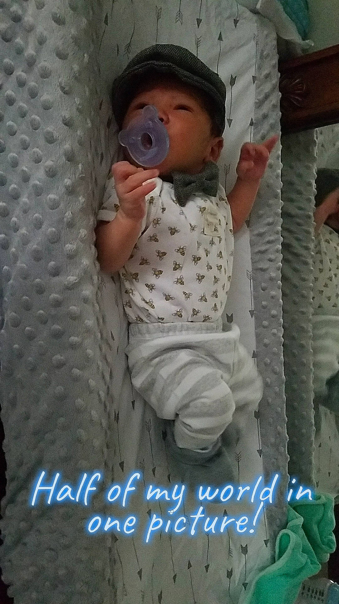 Lionel joined the competition — help win amazing prizes! baby, baby_products, baby_toddler_clothing, baseball_cap, cap, child, comfort, cool, font, fun, linens, pattern, person, photo_caption, pink, recreation, sitting, sleeve, t_shirt, textile