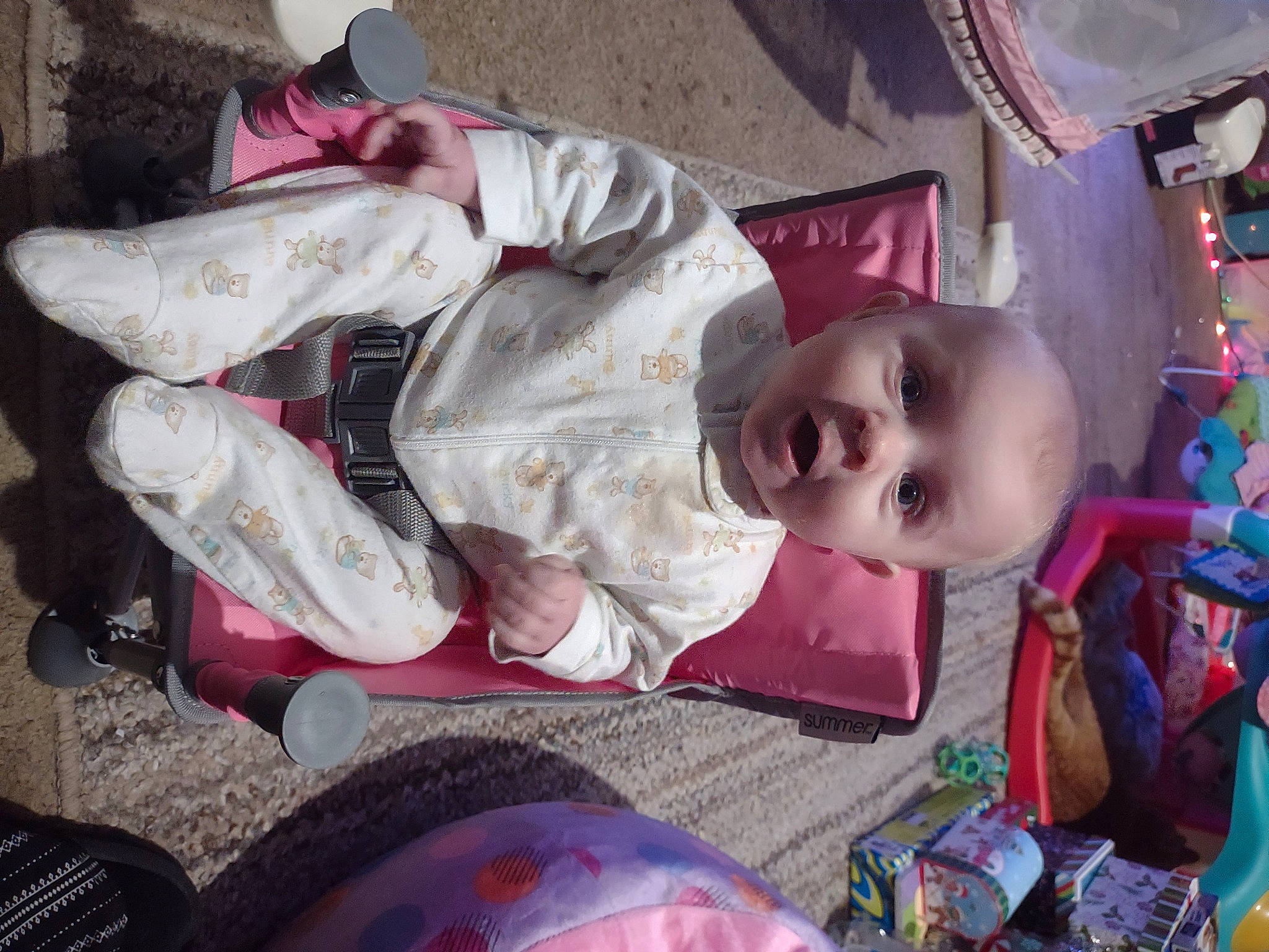 Macelynn joined the competition — help win amazing prizes! baby, baby_carriage, baby_products, baby_toddler_clothing, carmine, cheek, child, comfort, fun, fur, headgear, person, personal_protective_equipment, pink, room, sitting, textile, toddler, tree, vacation