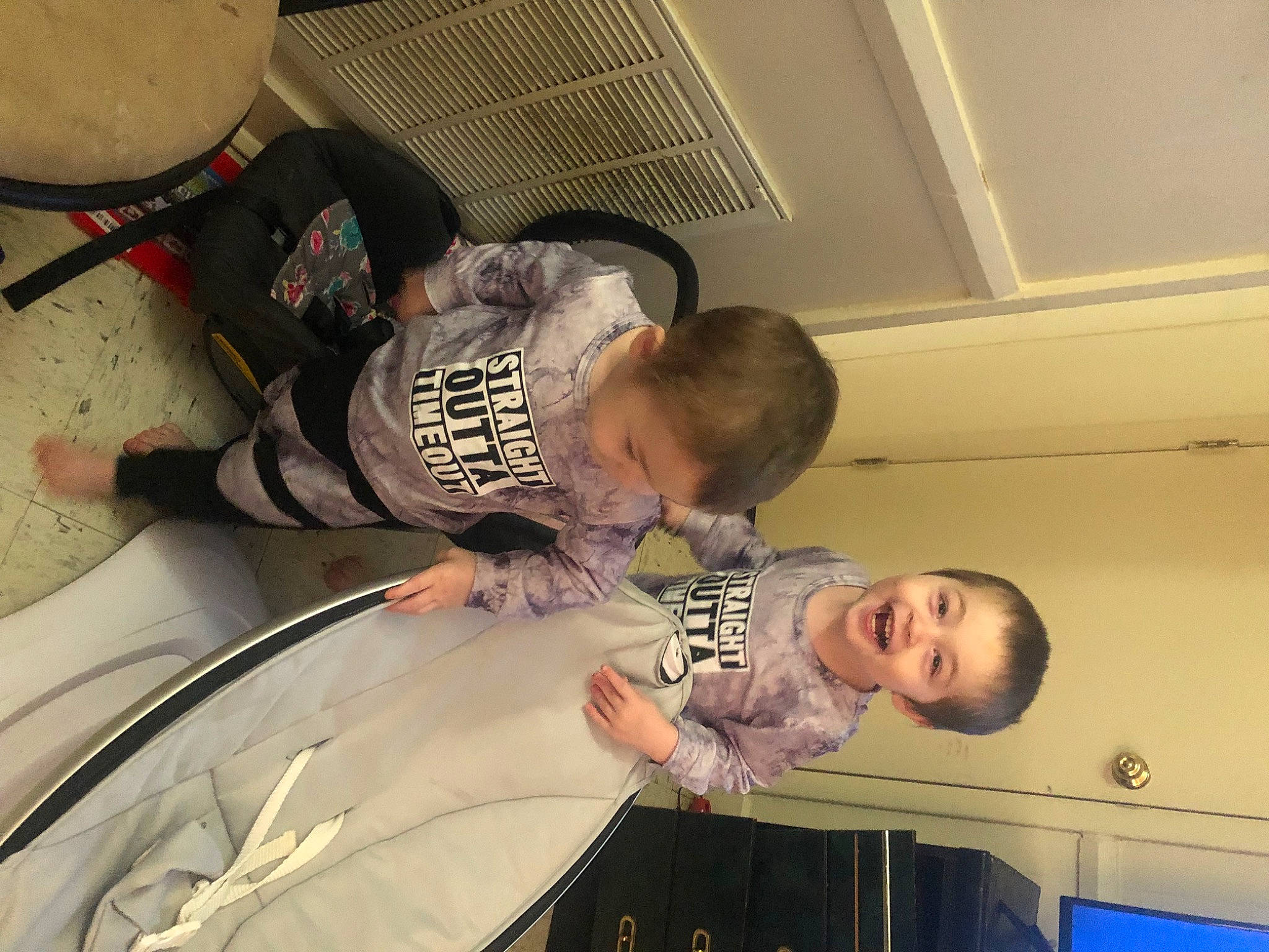 Daniel is registered to the contest to win money with this photo: baby, ceiling, child, drum, flooring, fun, happy, hat, helicon, joy, membranophone, musical_instrument, person, play, room, suit, sun_hat, t_shirt, toddler