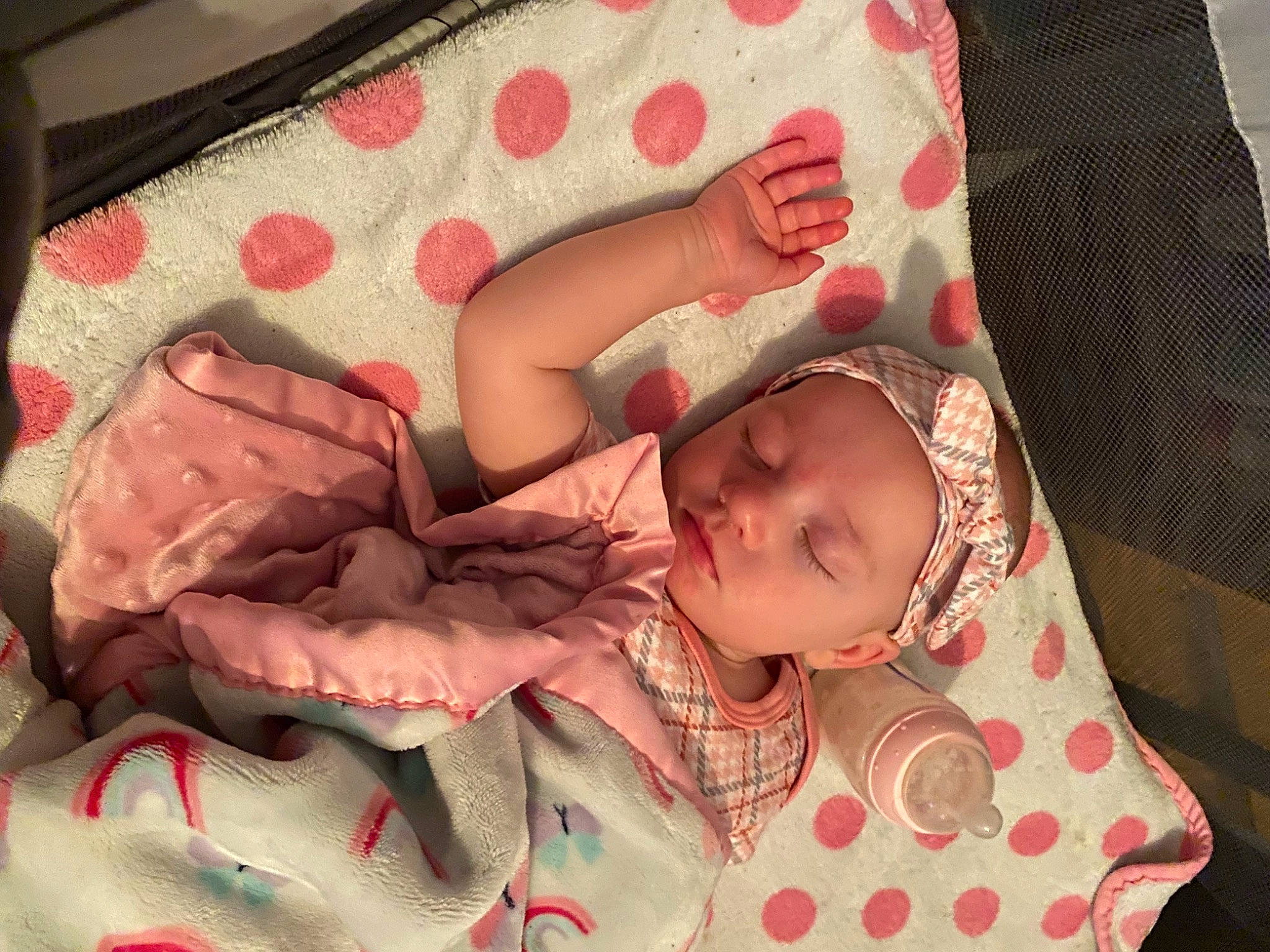 Jolene joined the competition — help win amazing prizes! arm, baby, baby_carriage, baby_sleeping, baby_toddler_clothing, bedtime, brown, cheek, comfort, finger, hand, headwear, infant_bed, linens, pattern, person, pink, product, skin, sleeve