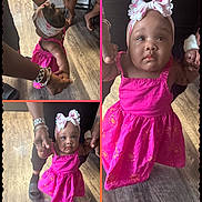 Nova joined the competition — help win amazing prizes! adult_hands, baby, bow, bright_colors, child, collage, cute, floor, footwear, headband, indoor, infant, learning_to_walk, person, pink_dress, portrait, scalloped_edges, support, walking, wooden_floor
