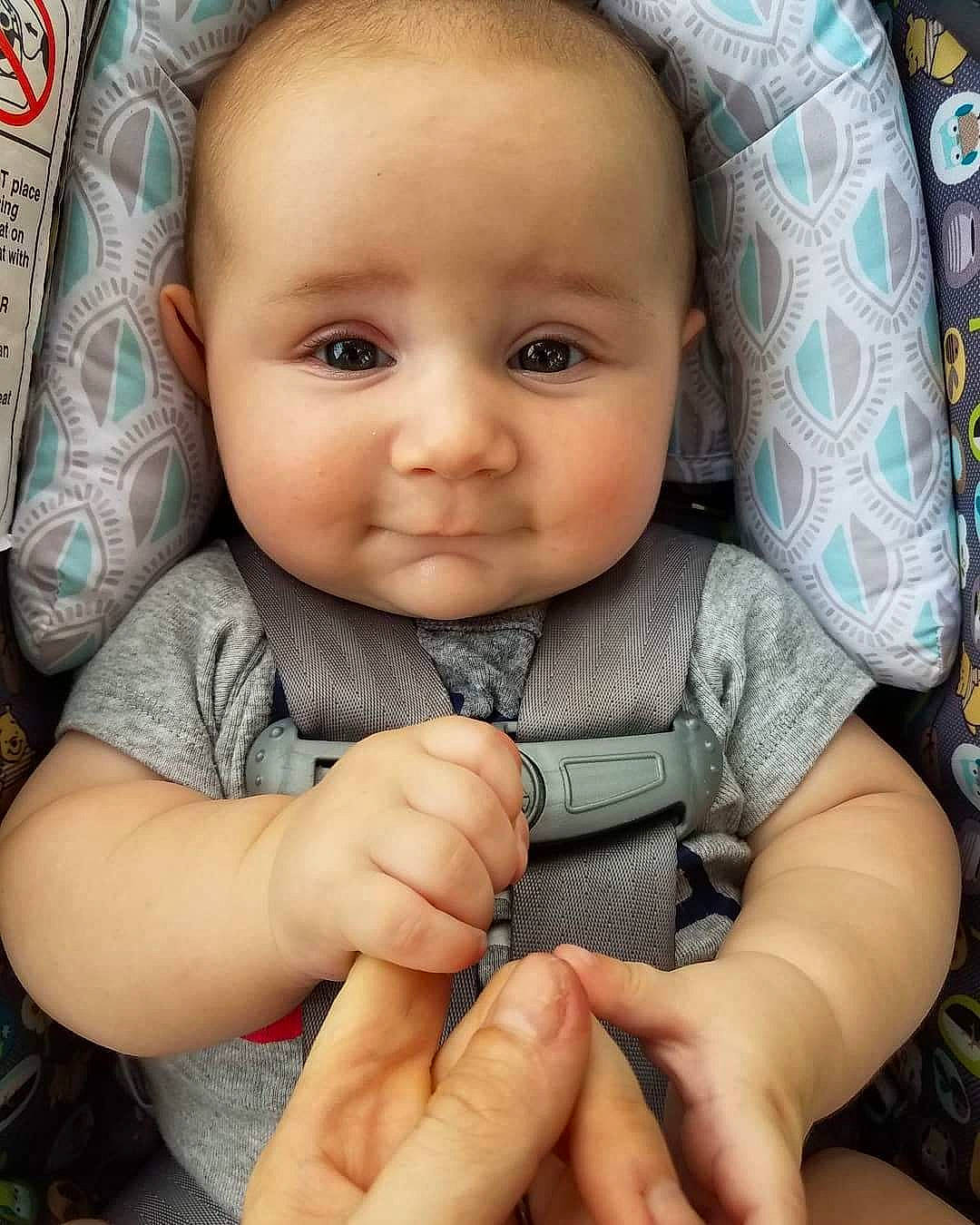 Kason joined the competition — help win amazing prizes! black_hair, cheek, child, eye, face, finger, girl, hand, head, infant, iris, lip, mouth, nose, person, product, skin, smile, thumb, toddler