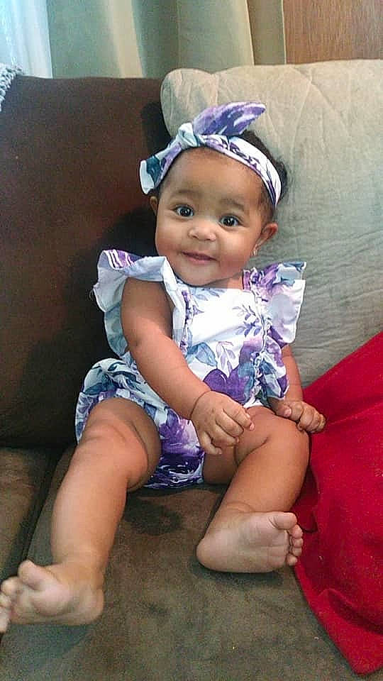 Emiyah joined the competition — help win amazing prizes! baby, baby_toddler_clothing, cheek, child, hair_accessory, headgear, headwear, leg, person, sitting, toddler