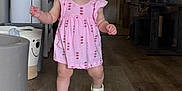 Chloe joined the competition — help win amazing prizes! baby, basket, cat_tree, child, crocs, cute, door, fashion, floor, footwear, home, indoor, person, pink_dress, short_hair, summer_clothing, sunglasses, toddler, walking, wooden_floor