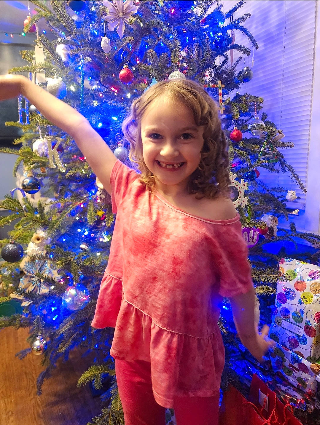 Kelsea is registered to the contest to win money with this photo: blue, christmas, christmas_decoration, christmas_ornament, christmas_tree, decoration, electric_blue, event, fun, happy, holiday, holiday_ornament, joy, light, ornament, person, plant, purple, smile, toddler