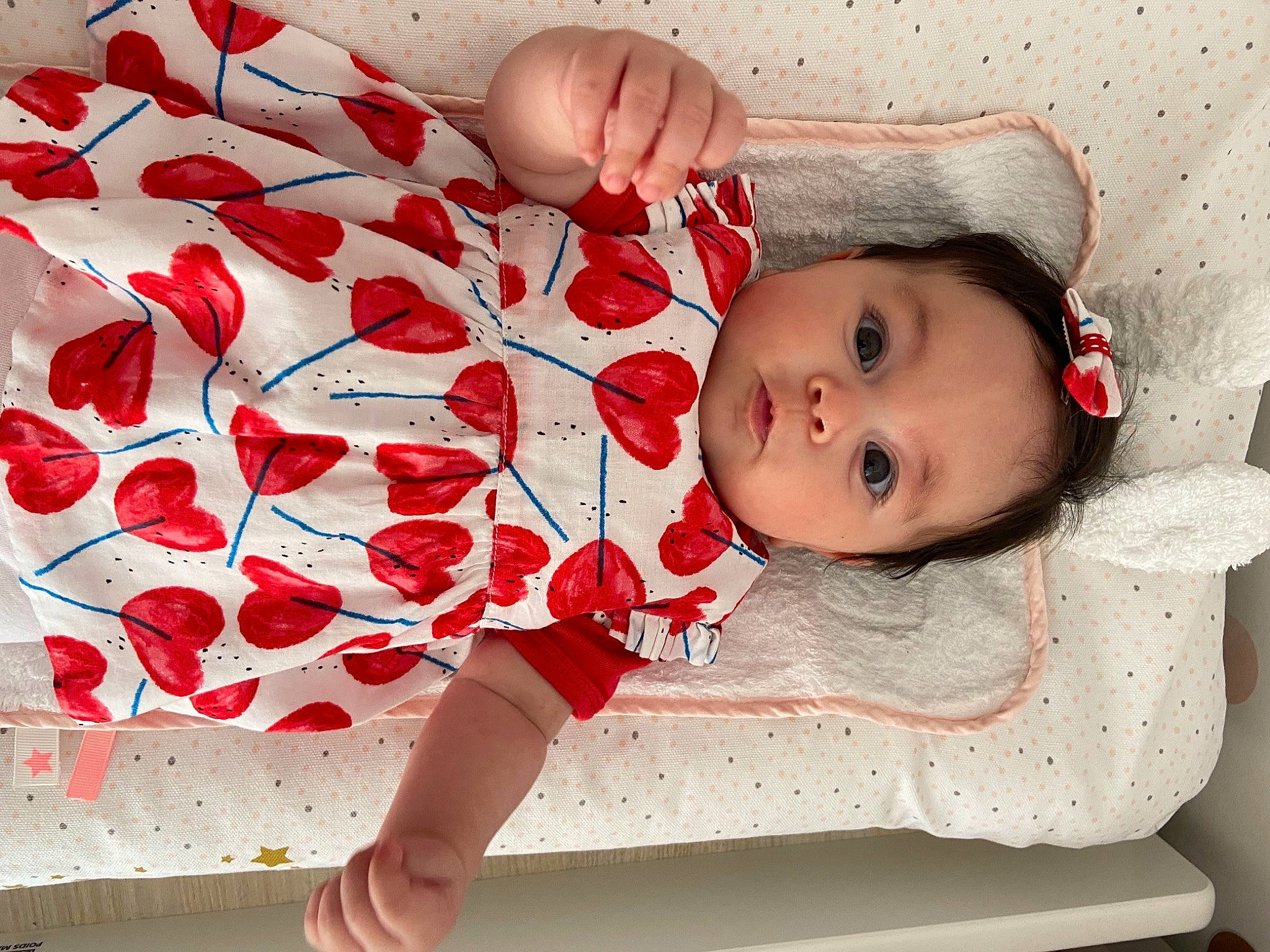 Leya participe au concours pour gagner de l'argent avec cette photo : baby, baby_toddler_clothing, cheek, child, design, eye, fruit, happy, human_body, lip, pattern, person, pink, plant, product, red, room, skin, sleeve, textile