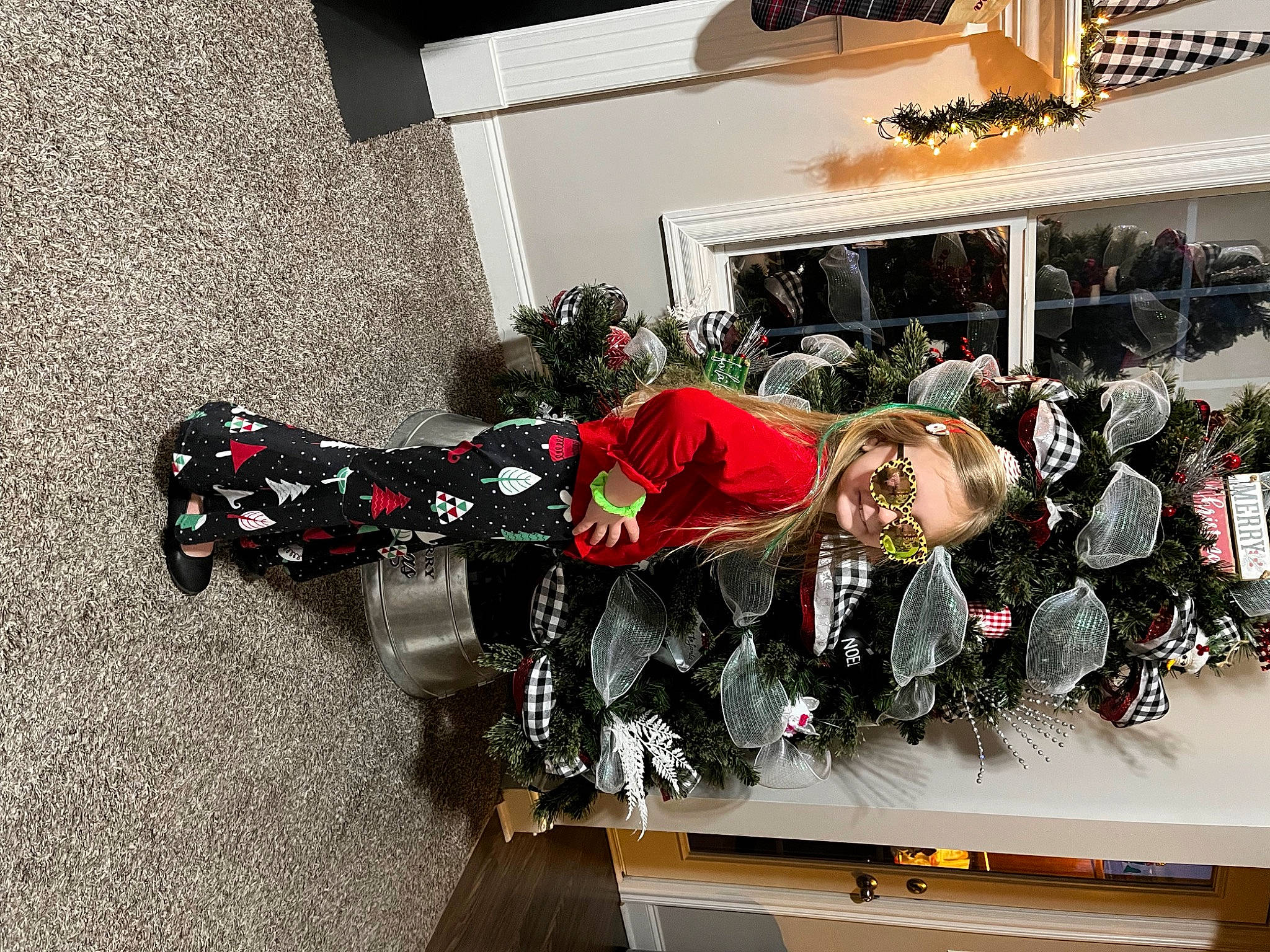 Henslee joined the competition — help win amazing prizes! carmine, christmas, christmas_decoration, christmas_eve, christmas_ornament, event, fictional_character, floral_design, floristry, flower_arranging, holiday, luxury_vehicle, ornament, person, plant, room, sitting, tradition, tree, window