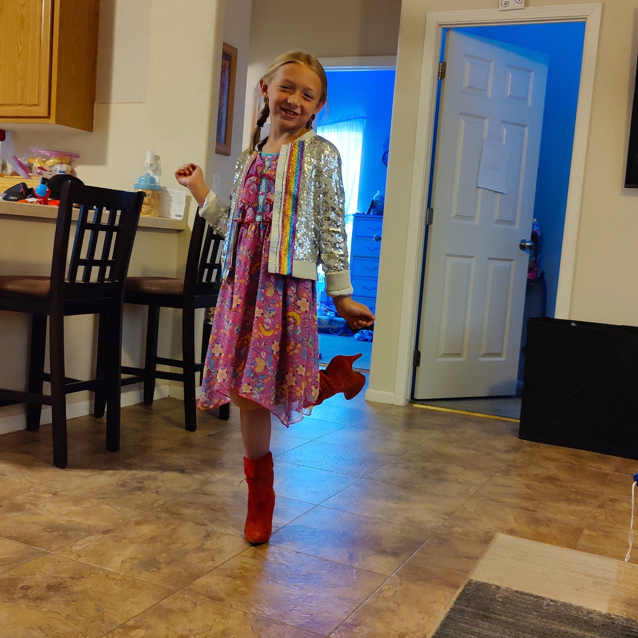 Kaelynn joined the competition — help win amazing prizes! bag, chair, door, electric_blue, event, fashion_design, floor, flooring, fun, hardwood, joy, laminate_flooring, magenta, pattern, person, shoulder, sleeve, smile, visual_arts, waist