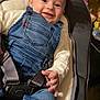 Swann a rejoint le concours — aidez-le/la à gagner de superbes lots ! baby, child, denim_overalls, smiling, seat, straps, white_shirt, indoor, cozy, cute, infant, happy, clothing, yellow_socks, baby_seat, portrait, young_child, candid, comfort, closeup