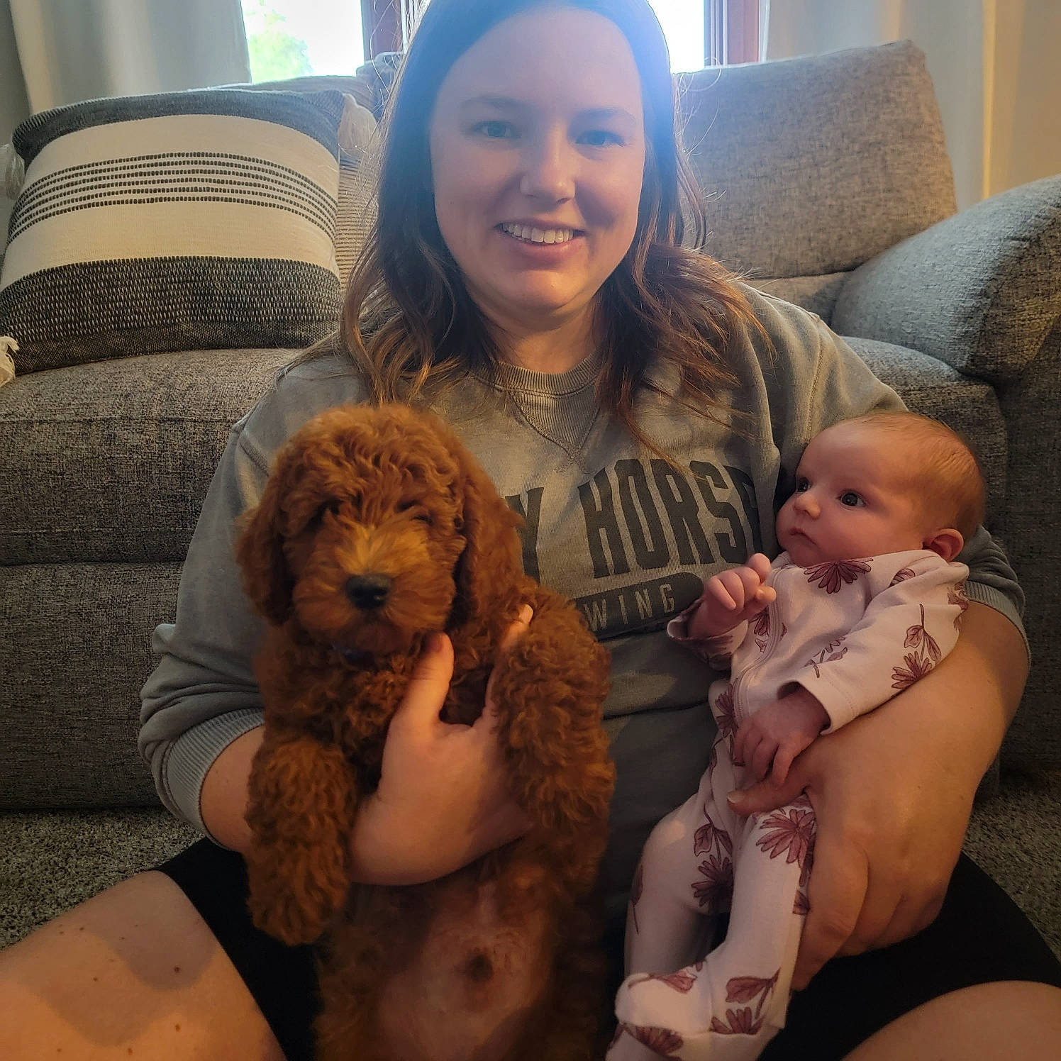 Huckleberry joined the competition — help win amazing prizes! carnivore, child, comfort, companion_dog, couch, dog, dog_breed, facial_expression, fawn, fun, hairstyle, happy, lap, mammal, sitting, skin, smile, thigh, toy_dog, trunk