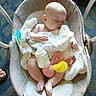 Riley joined the competition — help win amazing prizes! baby, infant, sleeping, blanket, bottle, pacifier, plush_toy, baby_seat, carpet, footwear, foot, indoors, child, resting, soft_toy, person, comfort, nap, cushion, home