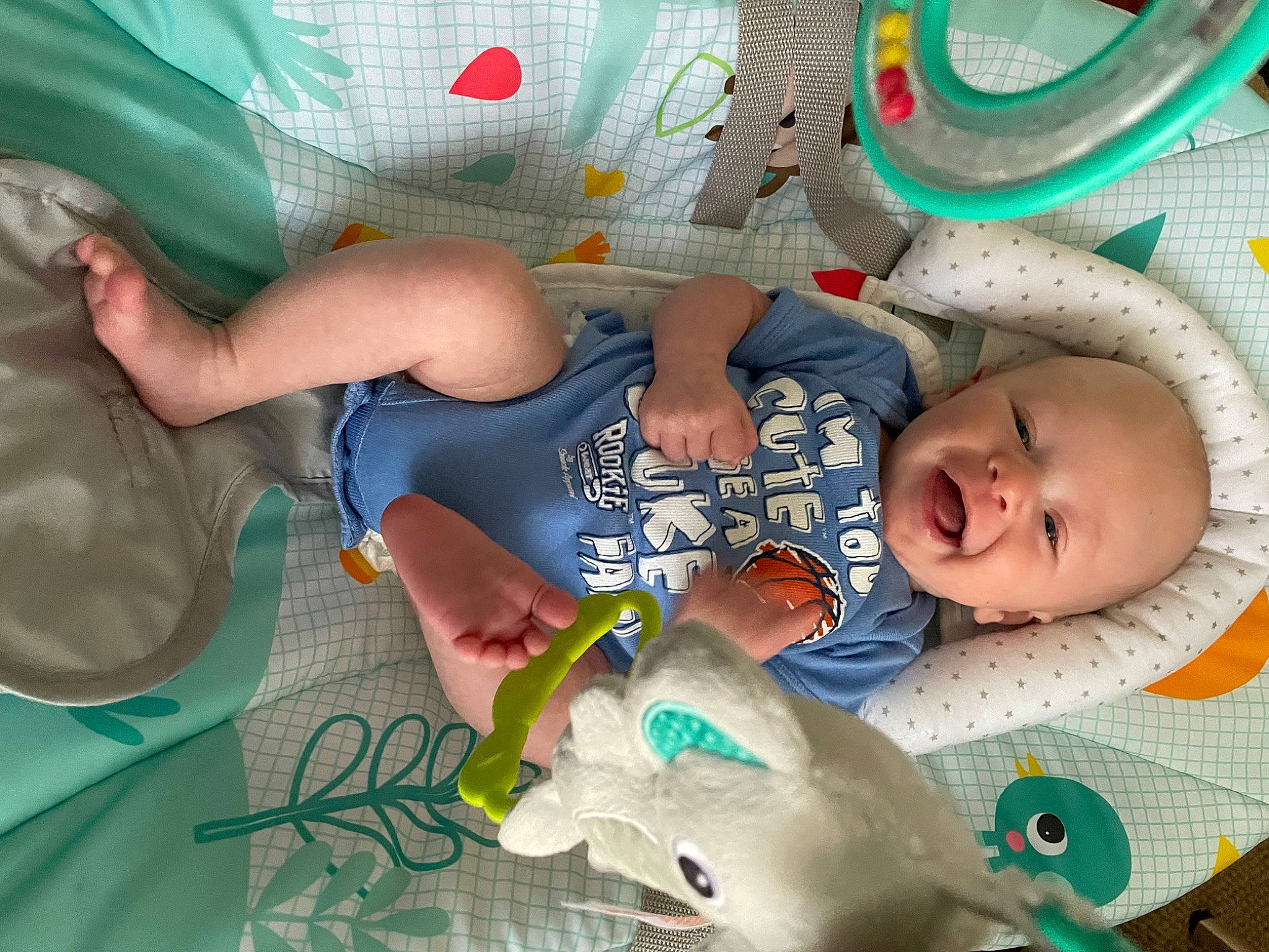 Jaxson joined the competition — help win amazing prizes! baby, baby_products, baby_safety, baby_toddler_clothing, baby_toys, child, comfort, elbow, green, head, human_body, linens, mouth, pattern, person, product, room, skin, textile, toddler