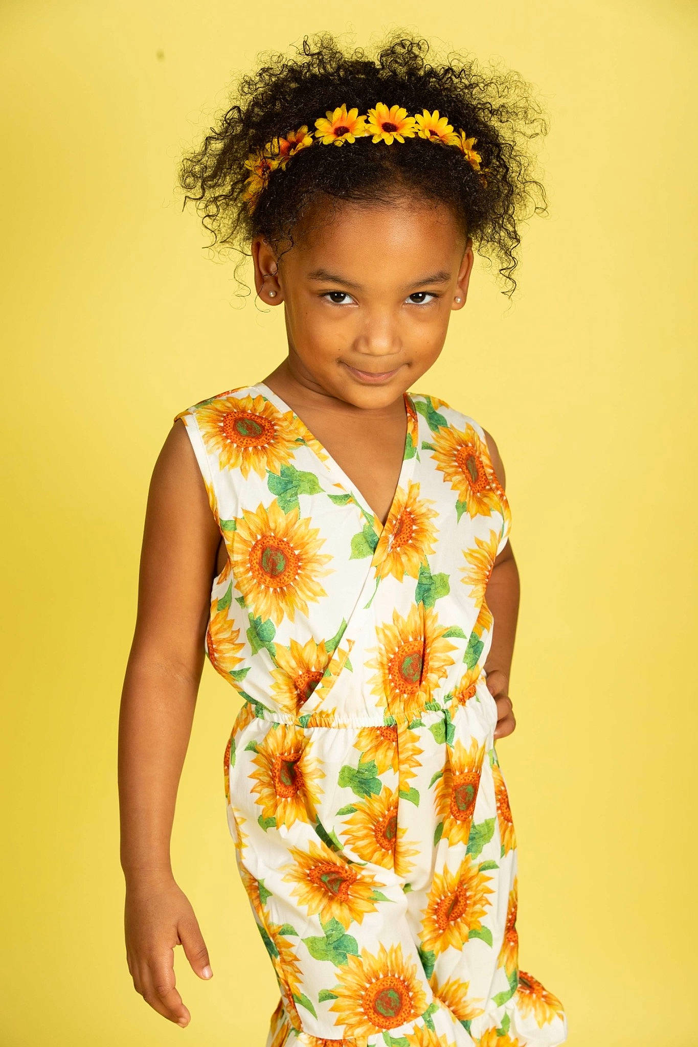 Tru joined the competition — help win amazing prizes! child_model, day_dress, hair_accessory, headband, headpiece, jheri_curl, joy, one_piece_garment, person, portrait_photography, ringlet, yellow