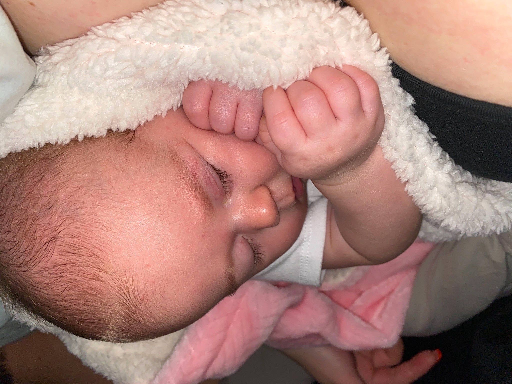 Brylee is registered to the contest to win money with this photo: arm, baby, cheek, comfort, eyelash, facial_expression, finger, gesture, hand, headgear, leg, lip, mouth, muscle, nail, nose, organ, person, skin, textile