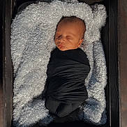 Dior joined the competition — help win amazing prizes! newborn, baby, sleeping, swaddle, black_clothing, wooden_crate, fluffy_blanket, infant, cozy, peaceful, soft_light, portrait, indoors, resting, cute, child, wrapped, blanket, face, head