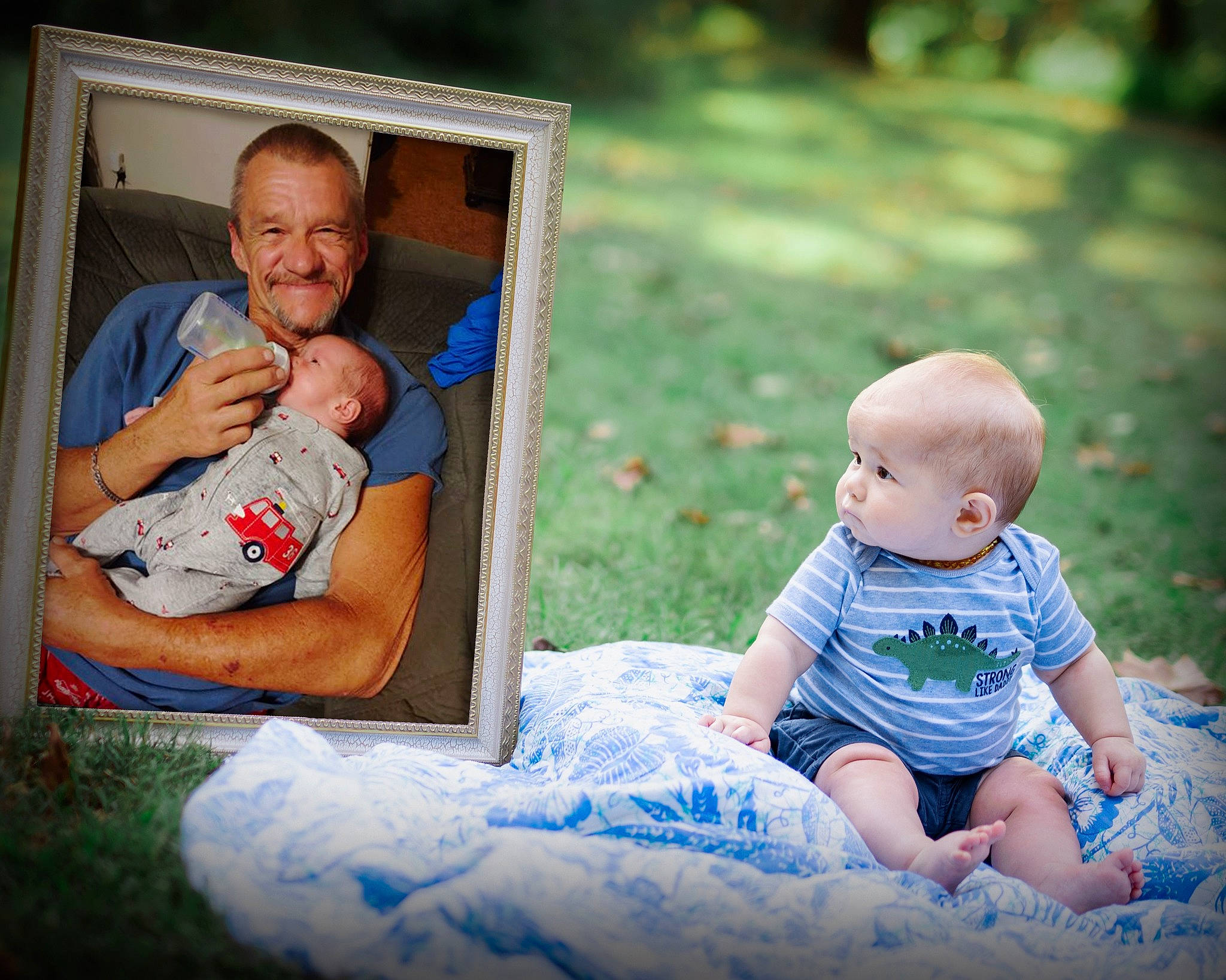 Brennan is registered to the contest to win money with this photo: baby, child, eye, family, father, grass, joy, male, people, person, photograph, photography, portrait_photography, product, sitting, toddler