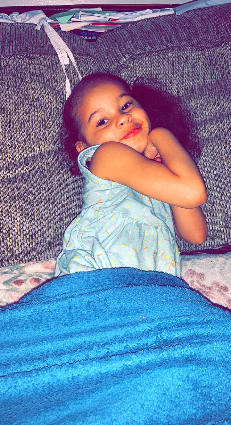 Ava'Lynn joined the competition — help win amazing prizes! arm, azure, baby_toddler_clothing, blue, comfort, eye, finger, flash_photography, hand, happy, head, iris, lip, organ, person, purple, shoulder, skin, smile, textile