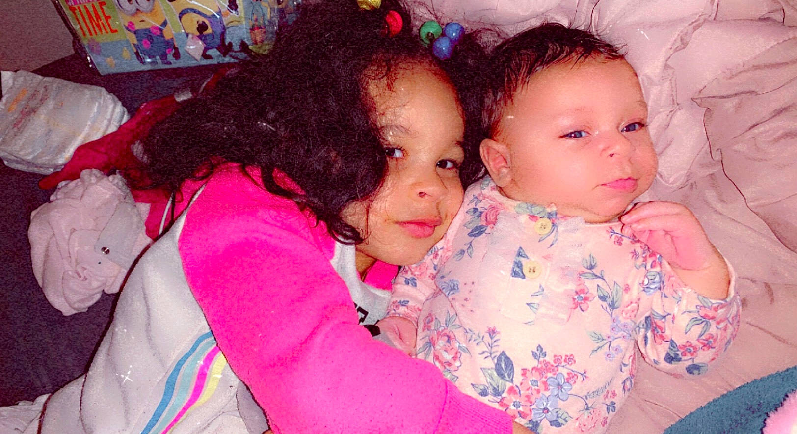 Ava'Lynn joined the competition — help win amazing prizes! cheek, eye, face, facial_expression, finger, gesture, hairstyle, happy, human, interaction, iris, lip, mouth, nose, organ, person, pink, playing_with_kids, product, skin