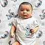 Salim joined the competition — help win amazing prizes! baby, blanket, cartoon, character, child, clothing, cuddle, cute, expression, face, happy, indoors, infant, lying_down, onesie, pattern, skin, small_person, soft_lighting, stitch