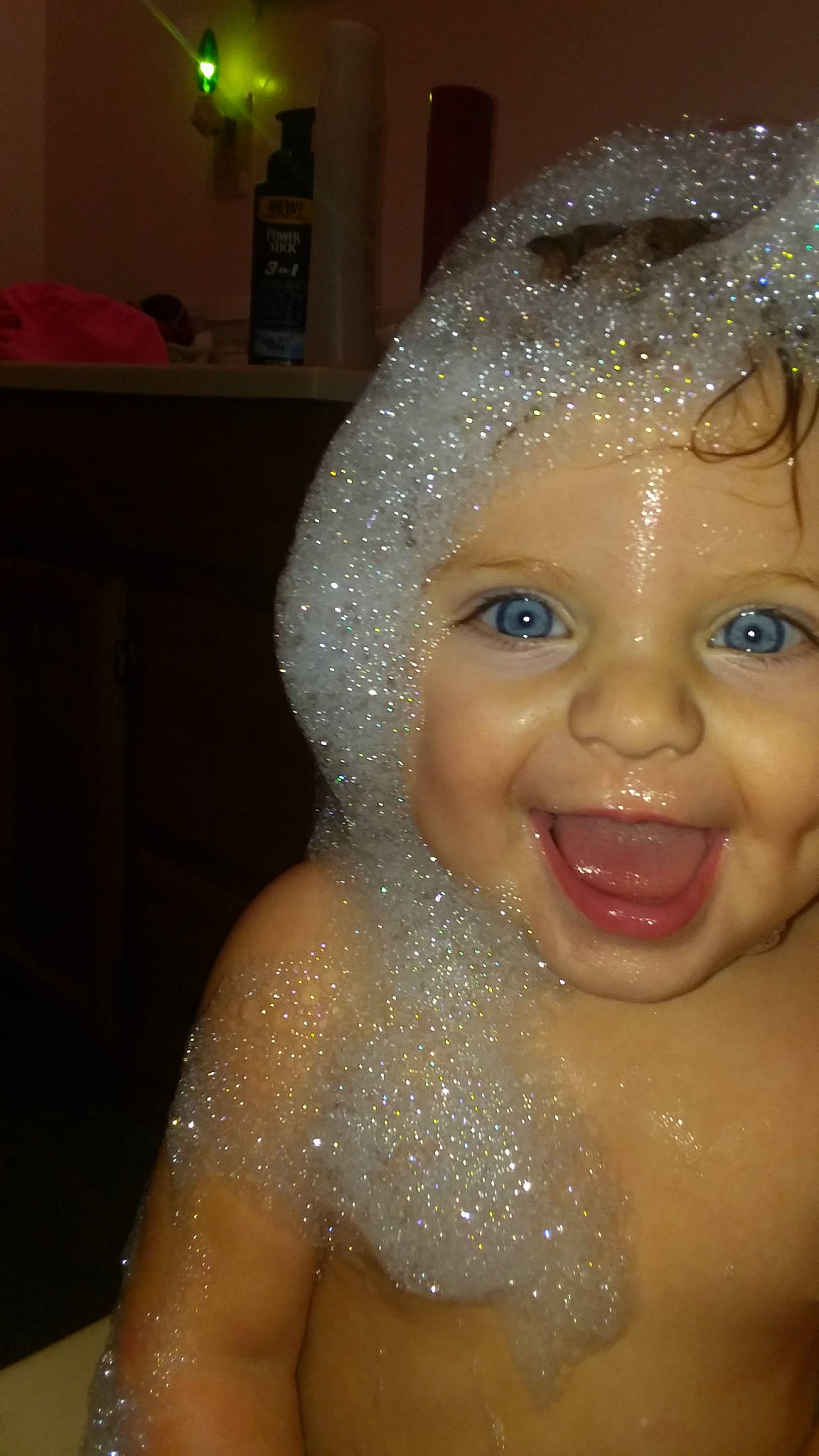 Serinity joined the competition — help win amazing prizes! baby_bathing, bathing, cheek, child, eyebrow, face, facial_expression, foam, forehead, fun, happy, head, joy, lip, nose, person, skin, smile, toddler, washing