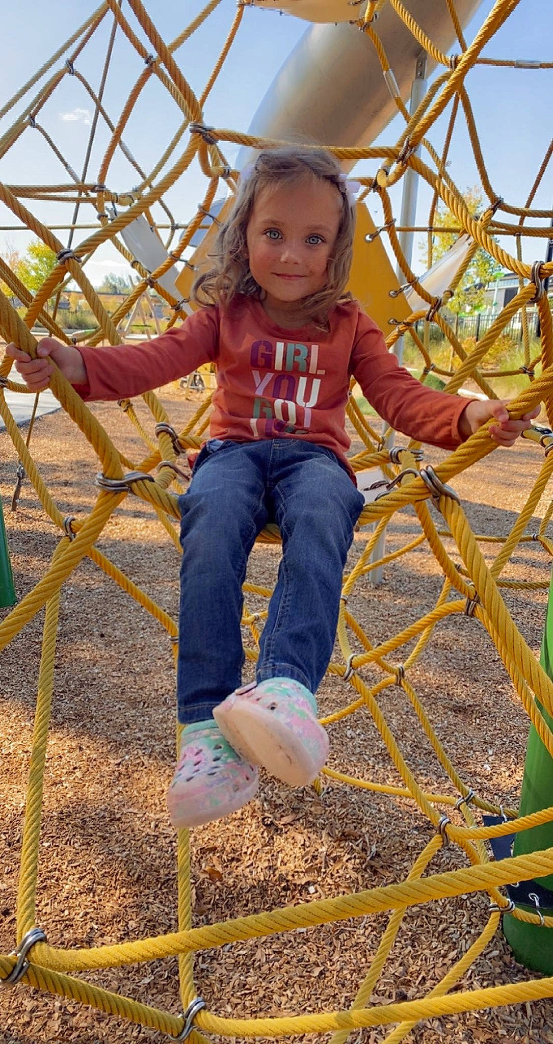 Rosalee joined the competition — help win amazing prizes! child, city, electric_blue, eye, fun, grass, happy, joy, leisure, organ, outdoor_play_equipment, people_in_nature, person, plant, playground, recreation, sky, smile, toddler, tree