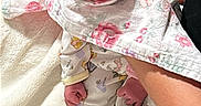 Adeline joined the competition — help win amazing prizes! baby, infant, child, blanket, cloth, floral, face, hand, person, sleepwear, rosy_cheeks, newborn, indoors, soft, skin, head, expression, comfort, holding, couch