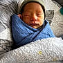 newborn, baby, sleeping, blanket, beanie, cozy, pillow, soft, wrapped, infant, cute, peaceful, resting, child, portrait, indoor, closeup, face, headwear, toddler