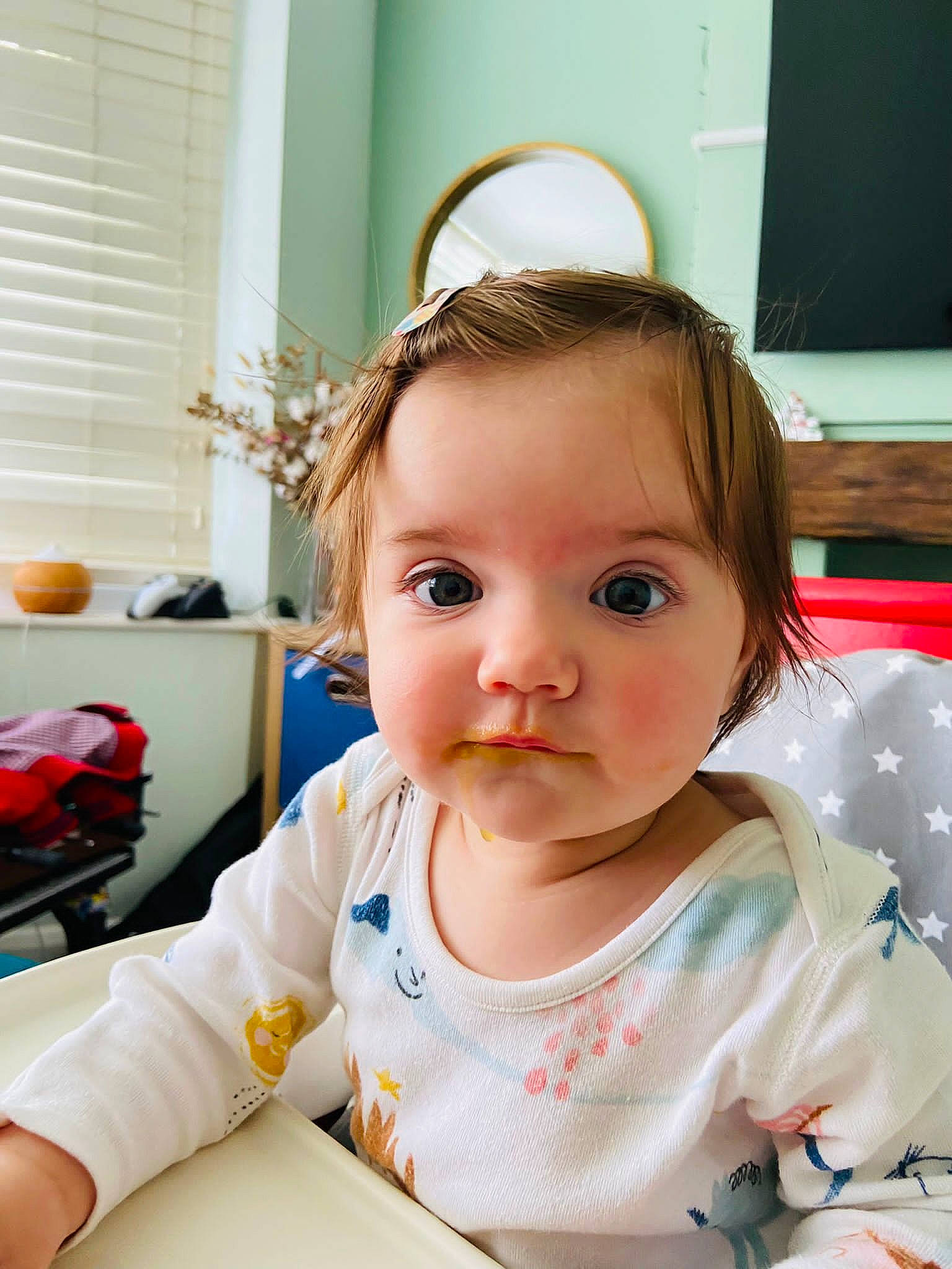 Lana is registered to the contest to win money with this photo: baby, baby_toddler_clothing, bag, cheek, child, chin, computer_monitor, eye, eyelash, face, hair, hairstyle, happy, iris, luggage_and_bags, person, skin, sleeve, television, toddler