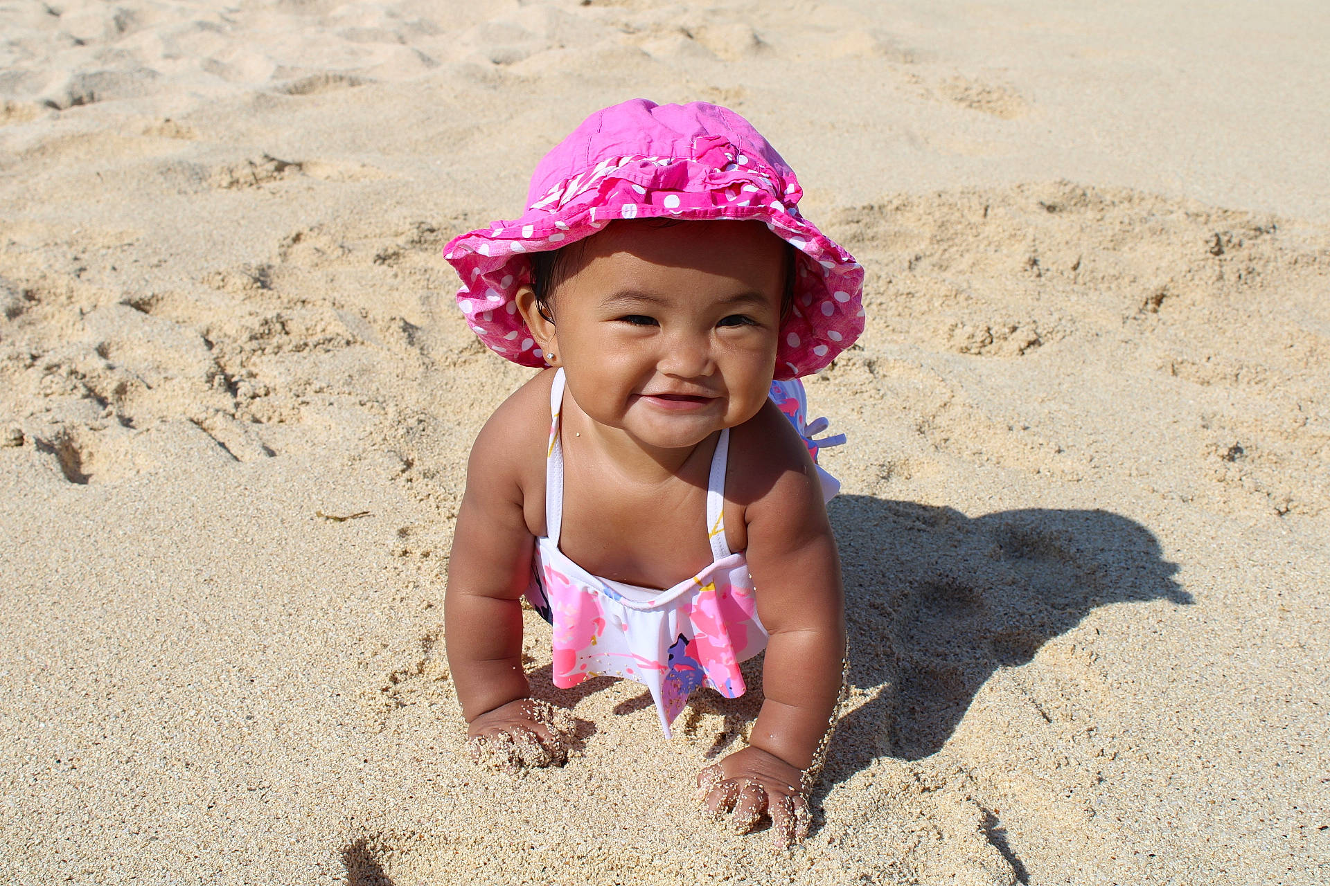 Dehnisty Rae joined the competition — help win amazing prizes! baby, beach, body_of_water, dress, eye, grass, hand, happy, hat, headgear, headwear, leisure, magenta, mouth, people, people_in_nature, person, pink, smile, sun_hat