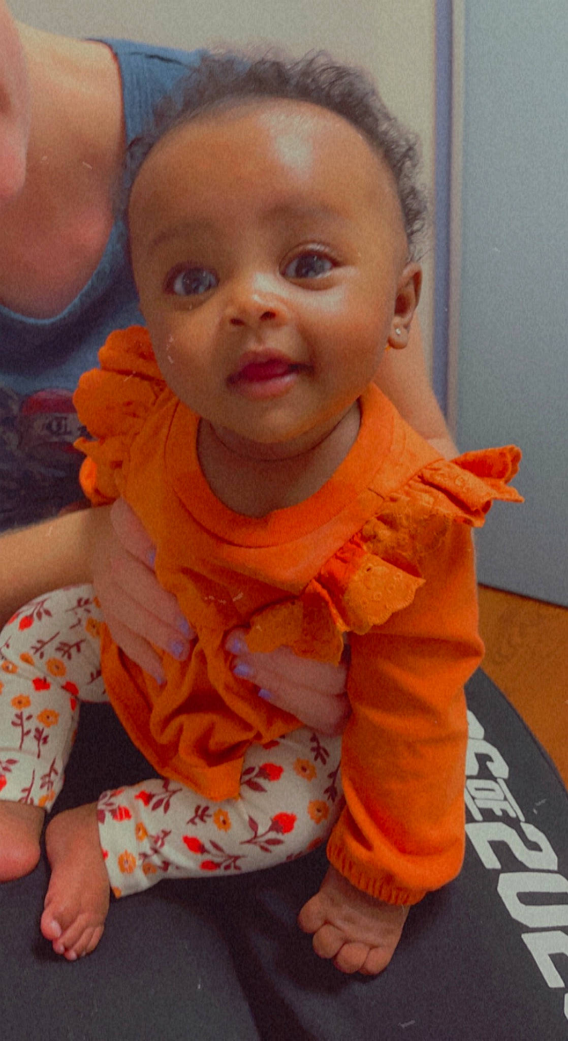 Harmony joined the competition — help win amazing prizes! baby, baby_toddler_clothing, cheek, face, forehead, fun, gesture, happy, head, human_body, iris, lip, mouth, neck, nose, orange, person, skin, sleeve, thumb