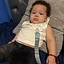 Adriel joined the competition — help win amazing prizes! toddler, child, bed, pillow, blue_sheet, white_top, black_shorts, curly_hair, bracelet, indoor, person, relaxed, clothing, furniture, cute, infant, expression, lying_down, strap, casual