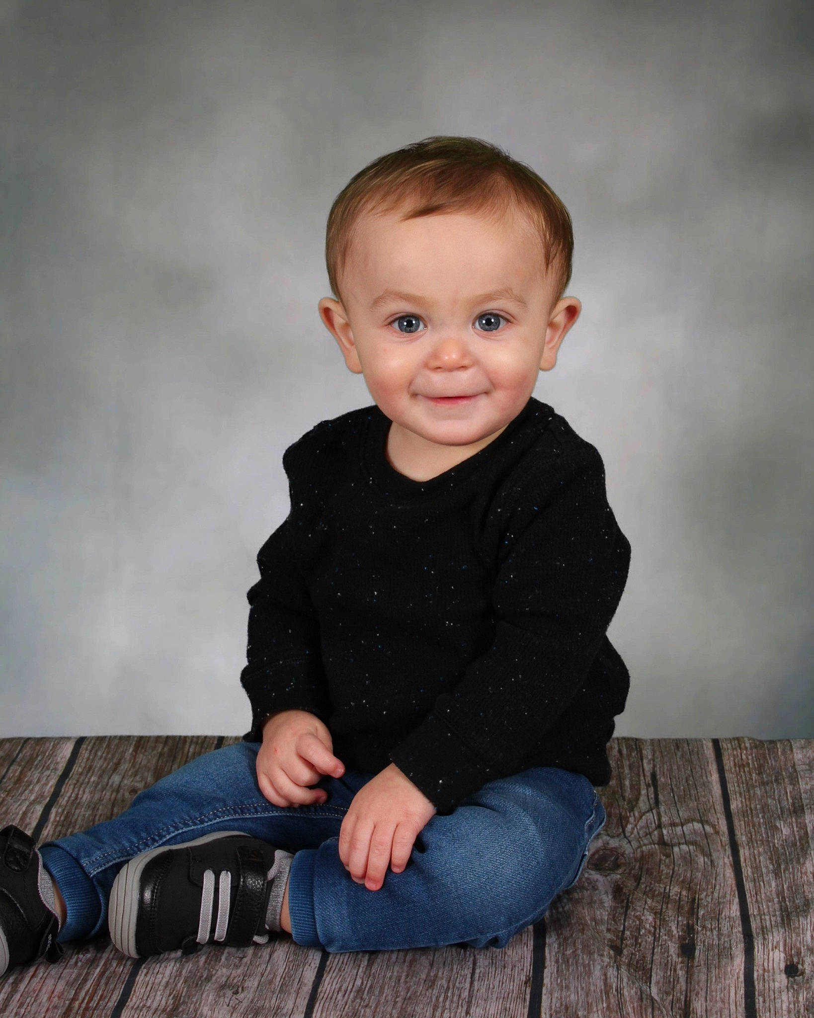 Hunter joined the competition — help win amazing prizes! baby, baby_toddler_clothing, cheek, child, electric_blue, face, flash_photography, flooring, fun, happy, hardwood, iris, joy, pattern, person, sitting, skin, sleeve, smile, standing