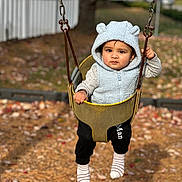 Shivaay joined the competition — help win amazing prizes! toddler, child, swing, playground, hoodie, blue_hoodie, bear_ears, autumn, leaves, outdoor, park, baby, seat, chains, fence, clothing, expression, cute, person, fall