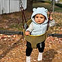toddler, child, swing, playground, hoodie, blue_hoodie, bear_ears, autumn, leaves, outdoor, park, baby, seat, chains, fence, clothing, expression, cute, person, fall