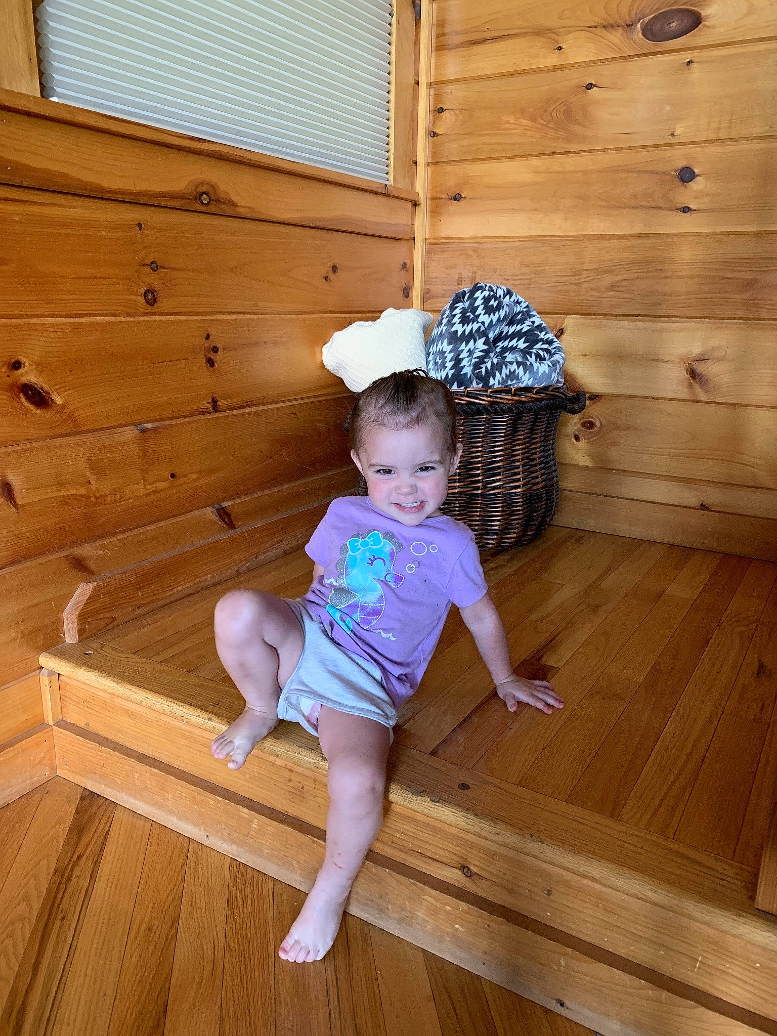 Alison joined the competition — help win amazing prizes! baby_toddler_clothing, barefoot, floor, flooring, foot, hardwood, home, interior_design, joy, laminate_flooring, person, plank, plywood, room, varnish, window, window_blind, window_covering, window_treatment, wood