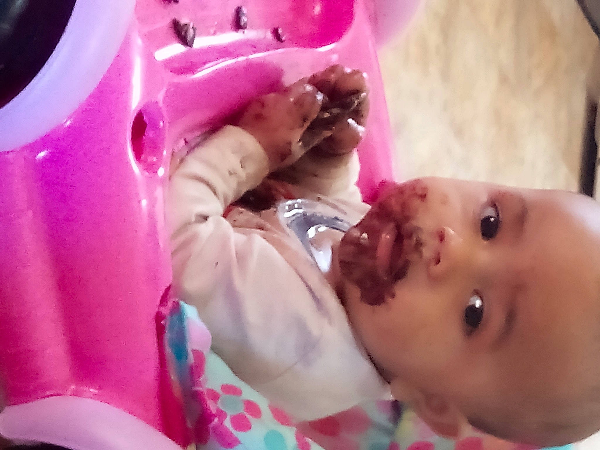 Grayson joined the competition — help win amazing prizes! baby, baby_products, baby_toddler_clothing, bathing, cheek, chest, child, eyelash, finger, flesh, fun, happy, magenta, mouth, nail, person, pink, plastic, purple, skin